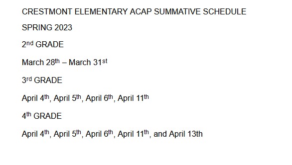 ACAP Testing Schedule